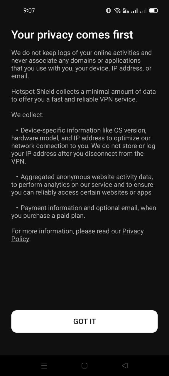 chấp nhận quyền truy cập cho ứng dụng VPN