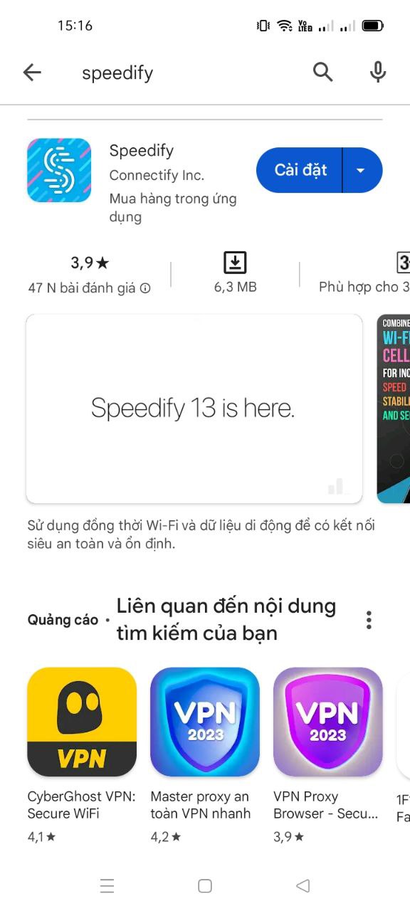 Tìm kiếm ứng dụng Speedify tại cửa hàng CH - Play