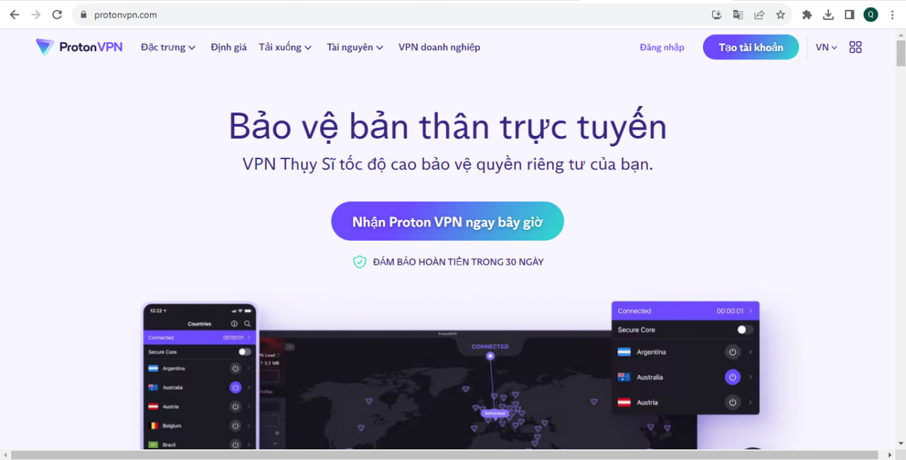 Truy cập trang chủ ProtonVPN chính thức